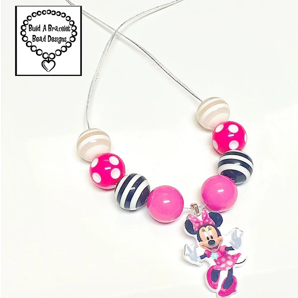 Minnie Mouse Inspired Bubble Gum Necklace Adjustable Kids Disney Style